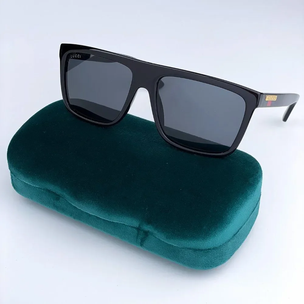 NEW Gucci GG0748S 001 Black Gray Rectangle Men Sunglasses